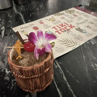 Menu showing the glasses that each drink is served in