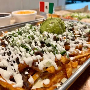 Steak fries - rice and bean on the side