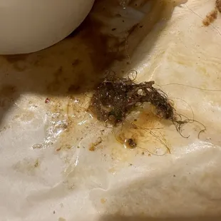 Lump of hair found in the broth.