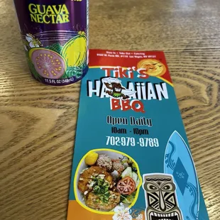 Tiki's Hawaiian BBQ menu pamphlet