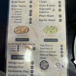 Menu options