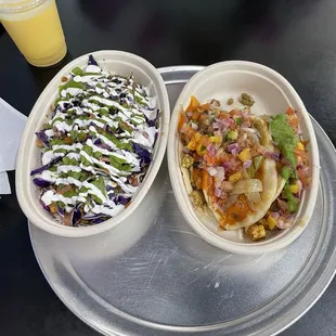 Bowl, Naan Tacos, Mango Lassi