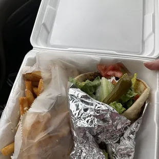 Vegan Falafel Pita Wrap with Greek Fries