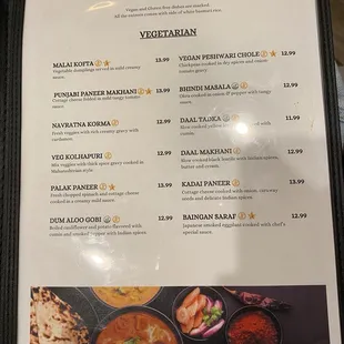 Menu Vegetarian Entrees