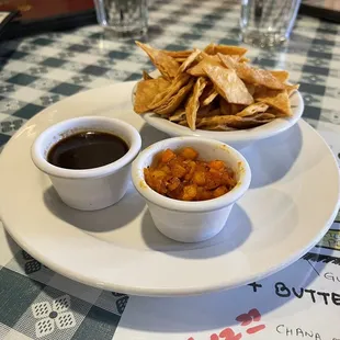 a plate of chips and dips