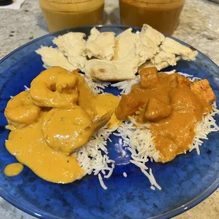 Shrimp Creamy Coconut Curry Shrimp, Chicken Tikka Masala, Naan