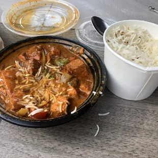 a bowl of rice and a cup of soup