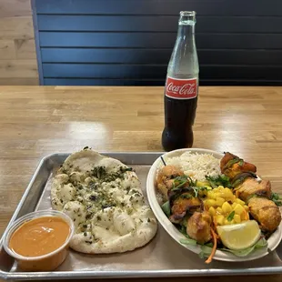chicken Kabob Bowl Meal and Garlic Naan