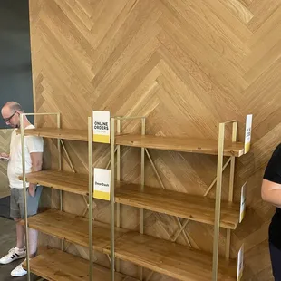 Online orders and food delivery service racks.