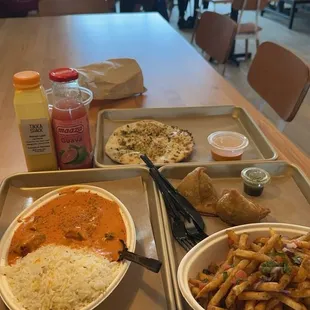 Tikka masala, masala fries, garlic naan