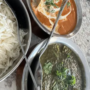 Butter chicken, saag paneer and delicious rice!