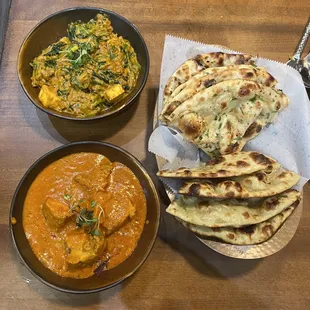 Chicken Tikka Masala, Saag Paneer, Garlic Naan &amp; Roti!