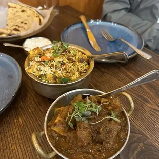 Lamb curry, Vegetable Biryani