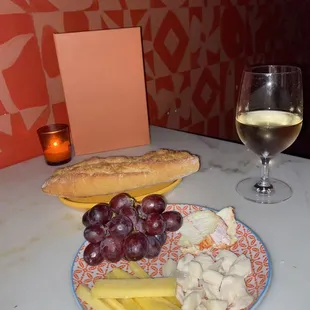Cheese plate with bread + white wine option