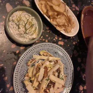 a variety of dishes of food on a table