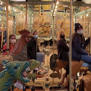 So many unique animals to choose from when riding (rooster, zebra, horse of course)