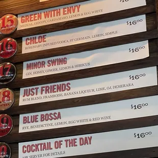 Cocktail menu