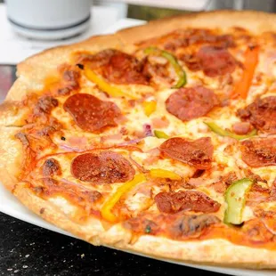 pepperoni, peppers, and cheese