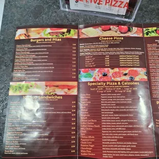 a menu on a table