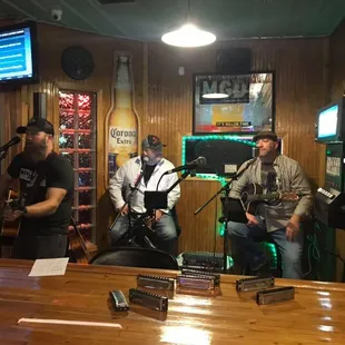 a band playing in a bar