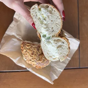 Cacio e pepe bagel with Jalapeño cream cheese