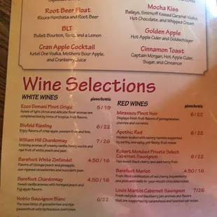 Wine menu