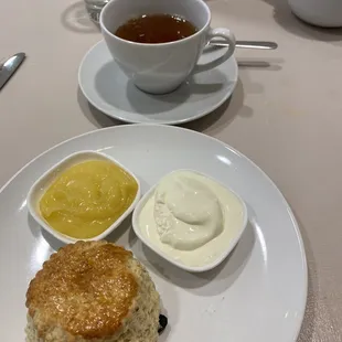 Blueberry scone with clotted cream and lemon curd