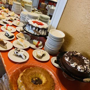 Flan, chocolate cake, tres leche cake and pies Sunday buffet!