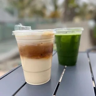 Cloud latte and macha tea