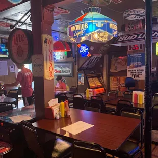 tables and chairs in a restaurant