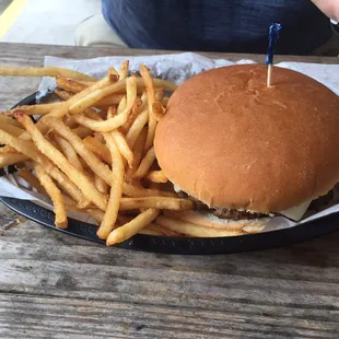 Swiss Bacon Burger and Fries