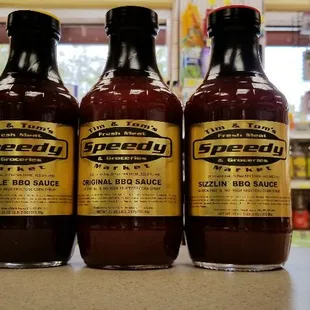 The new Tim &amp; Tom&apos;s Speedy Market BBQ sauce! Comes in three flavors : Original, Chipotle, and Sizzlin&apos;!