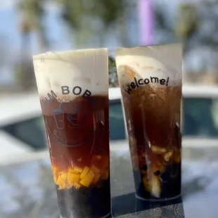 Peach Tea with boba and sea salt foam