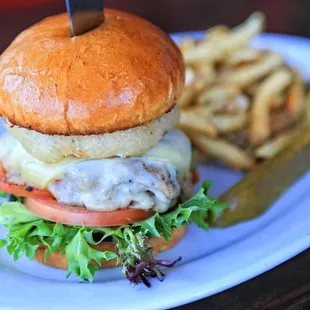 a burger and fries