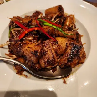Rolled up flat pan-fried noodles good but too much sodium