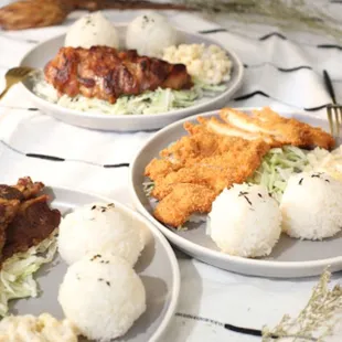 three plates of food