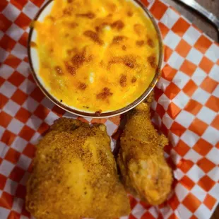 Hand breaded fried chicken, house made mac and cheese