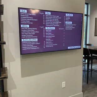 the menu on the wall