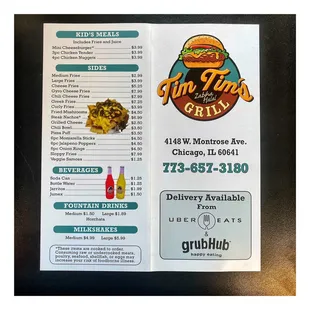 Menu. Tim Tim&apos;s Halal Grill. W Montrose Ave Gyros Burgers HotDogs Chicken Fish Sandwiches Tacos Burritos Salads Cheese Fries etc .Cool!