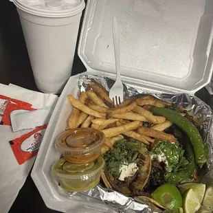 3 steak tacos  Milkshake