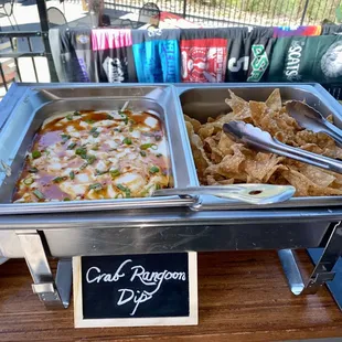 The Crab Rangoon dip with homemade wonton chips are a new addition to the menu.  This received RAVE reviews from everyone at the party!