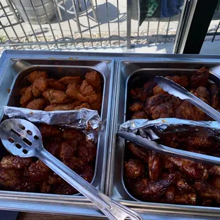 We had a variety of buffalo and BBQ wings, both bone-in and boneless.