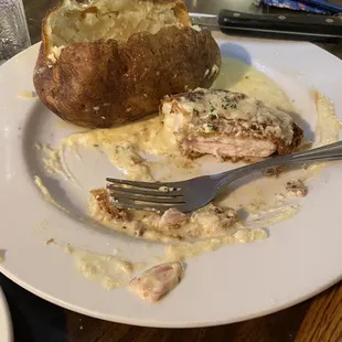 Chicken cordon blue, baked potato