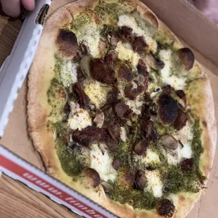 The Penelope - pesto and bacon on a pizza! Yummy!