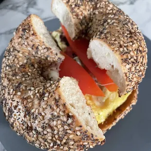 Everything bagel breakfast sando (tomato added afterwards)