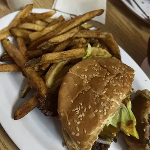 Bacon cheese burger with hand cut fries