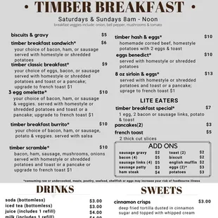 Breakfast menu