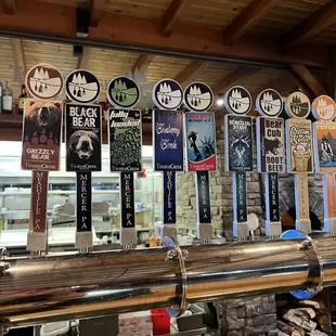 a variety of beer taps