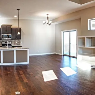 a kitchen and living room