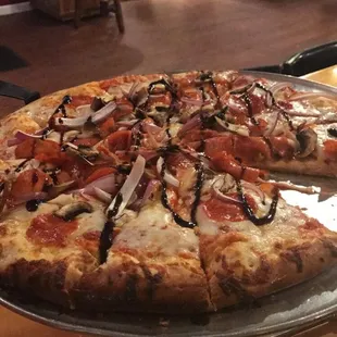 Sicilian pizza! Just had to take a slice before the picture... yum!!